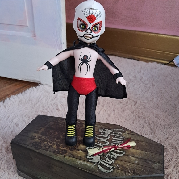 El Luchador- vintage Living Dead Doll w box and death cert! Masked wrestler! - Picture 10 of 12